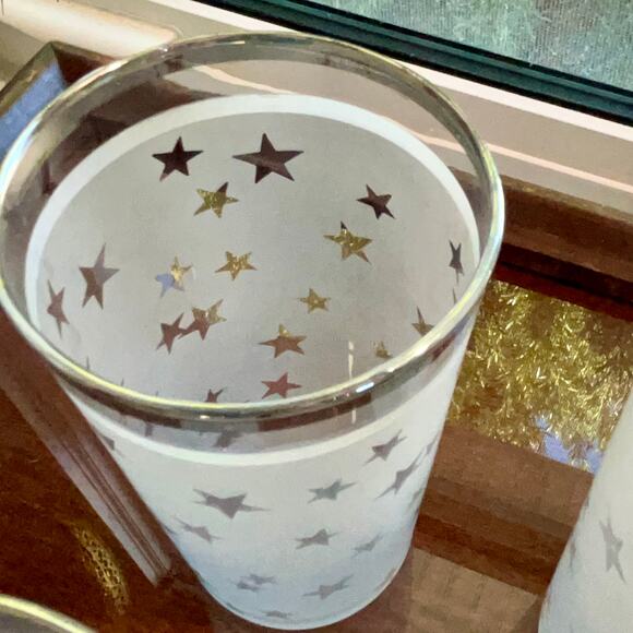 Vintage Frosted Star Silver Banded Glass Drinking Tumblers set of 4 - Picture 4 of 12